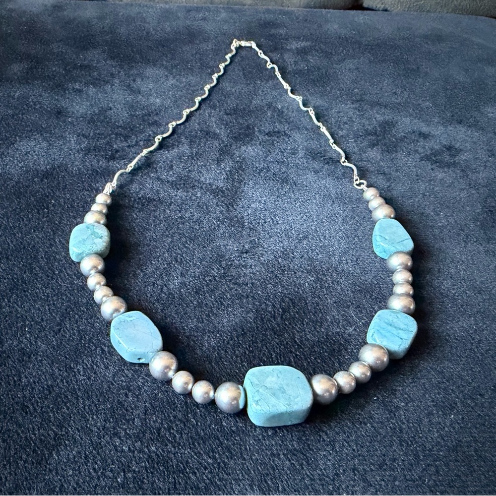 Chic handmade Blue and Silver Beaded Necklace